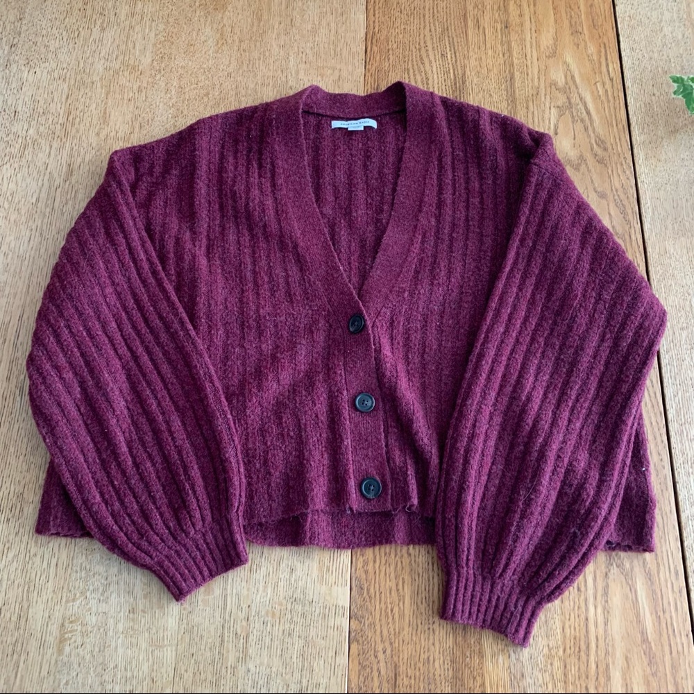 Cropped Oversized American Eagle Cardigan Maroon